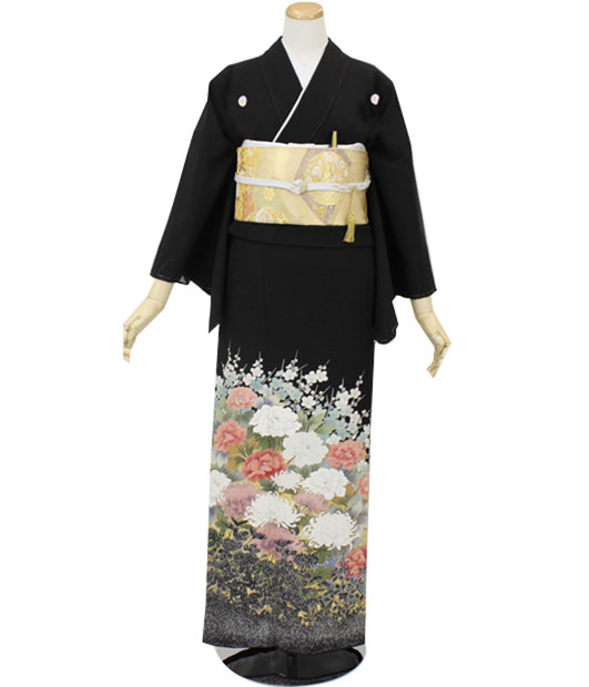 黒留袖・黒色 百花繚乱とおしどり