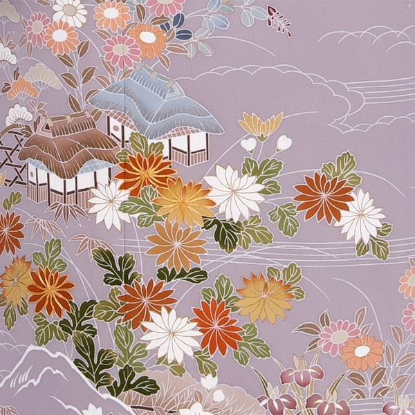 訪問着 薄紫地に茶屋辻と四季の花
