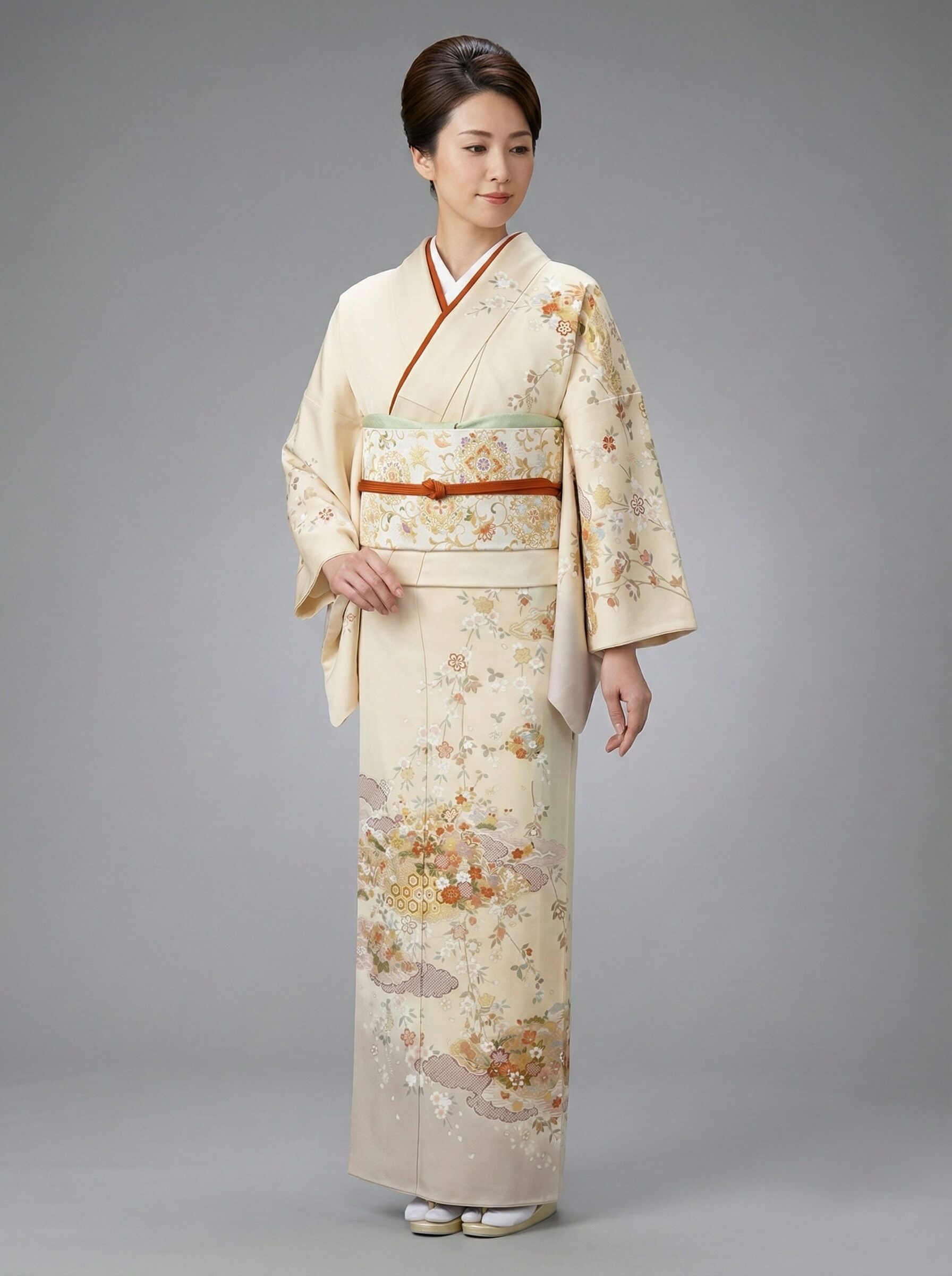 訪問着 黒地と白地に唐花