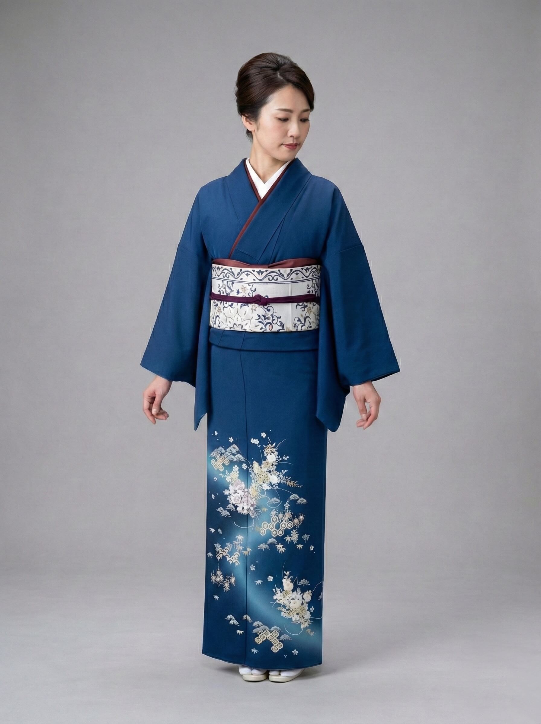 訪問着 黒地と白地に唐花