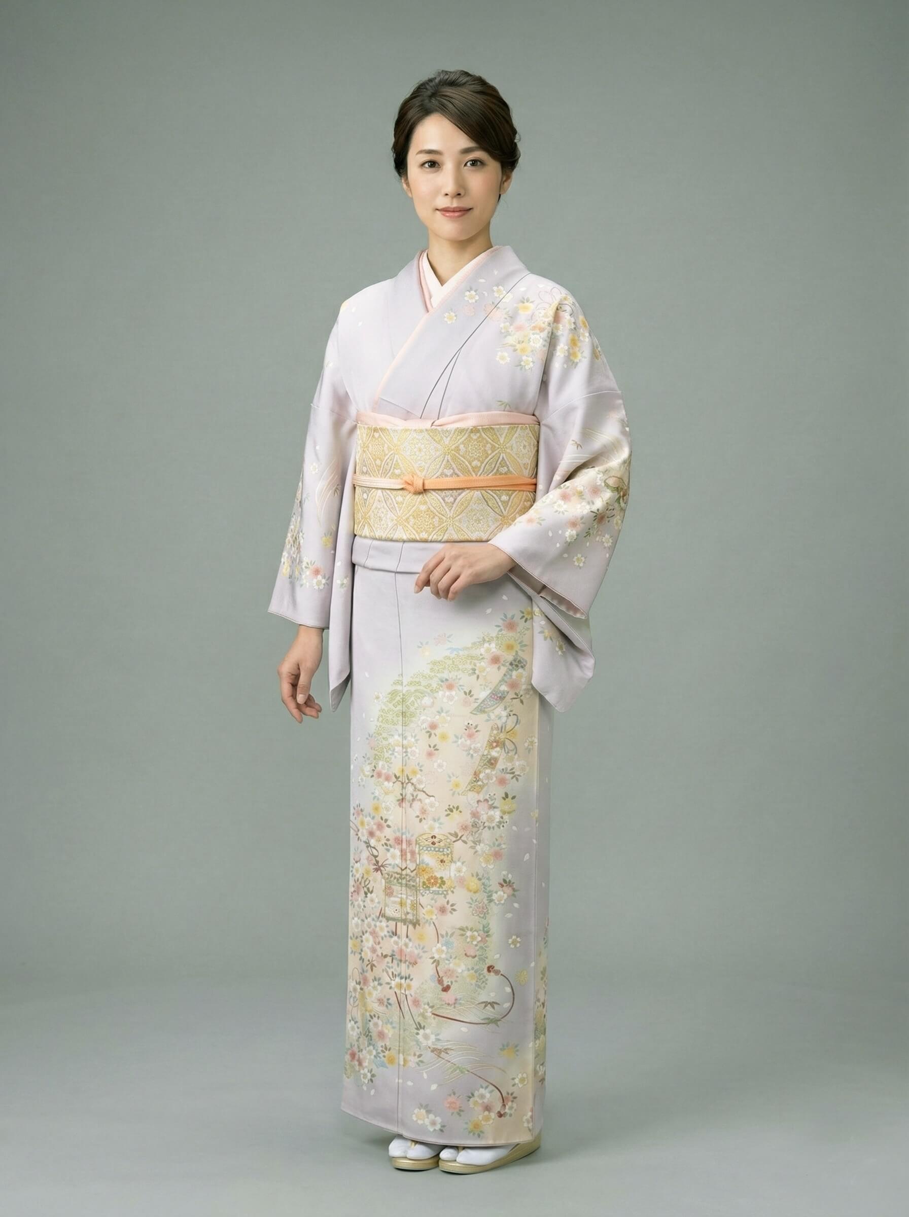 訪問着 黒地と白地に唐花