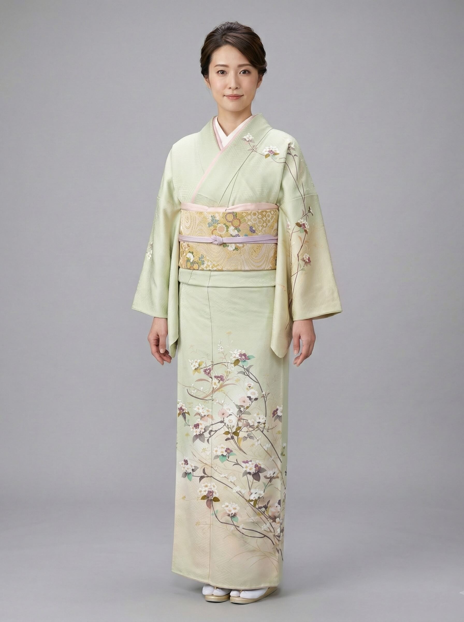 訪問着 黒地と白地に唐花