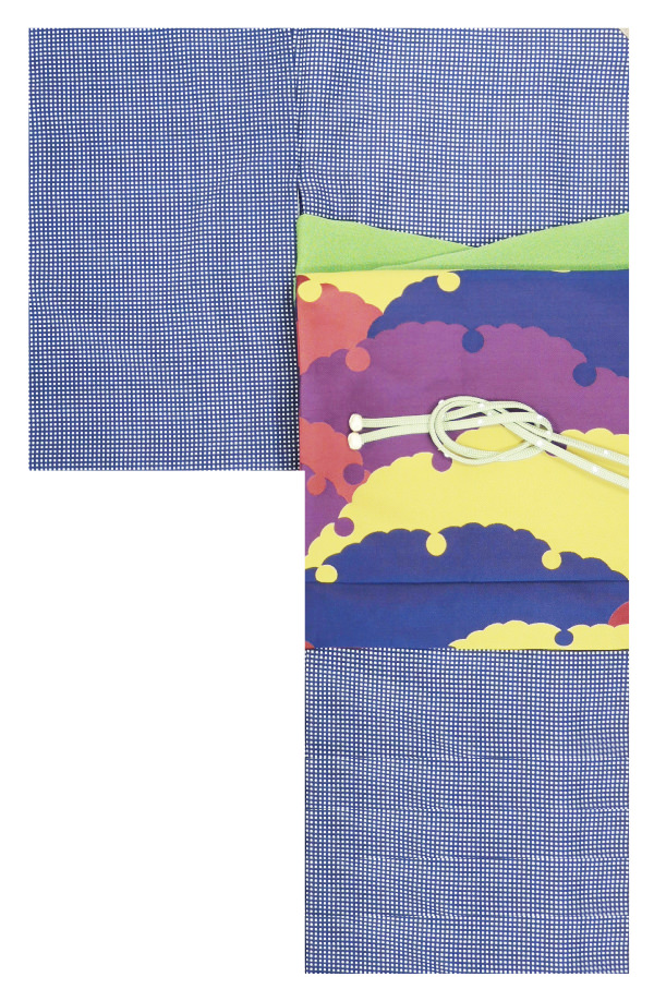 小紋と京袋帯のコーディネート ブルー 扇柄帯 | 京都 着物 レンタル｜和凛