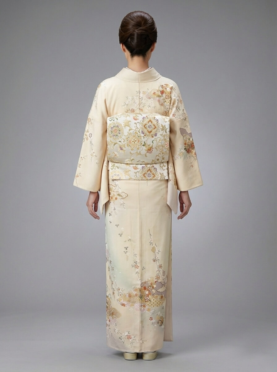 訪問着 黒地と白地に唐花