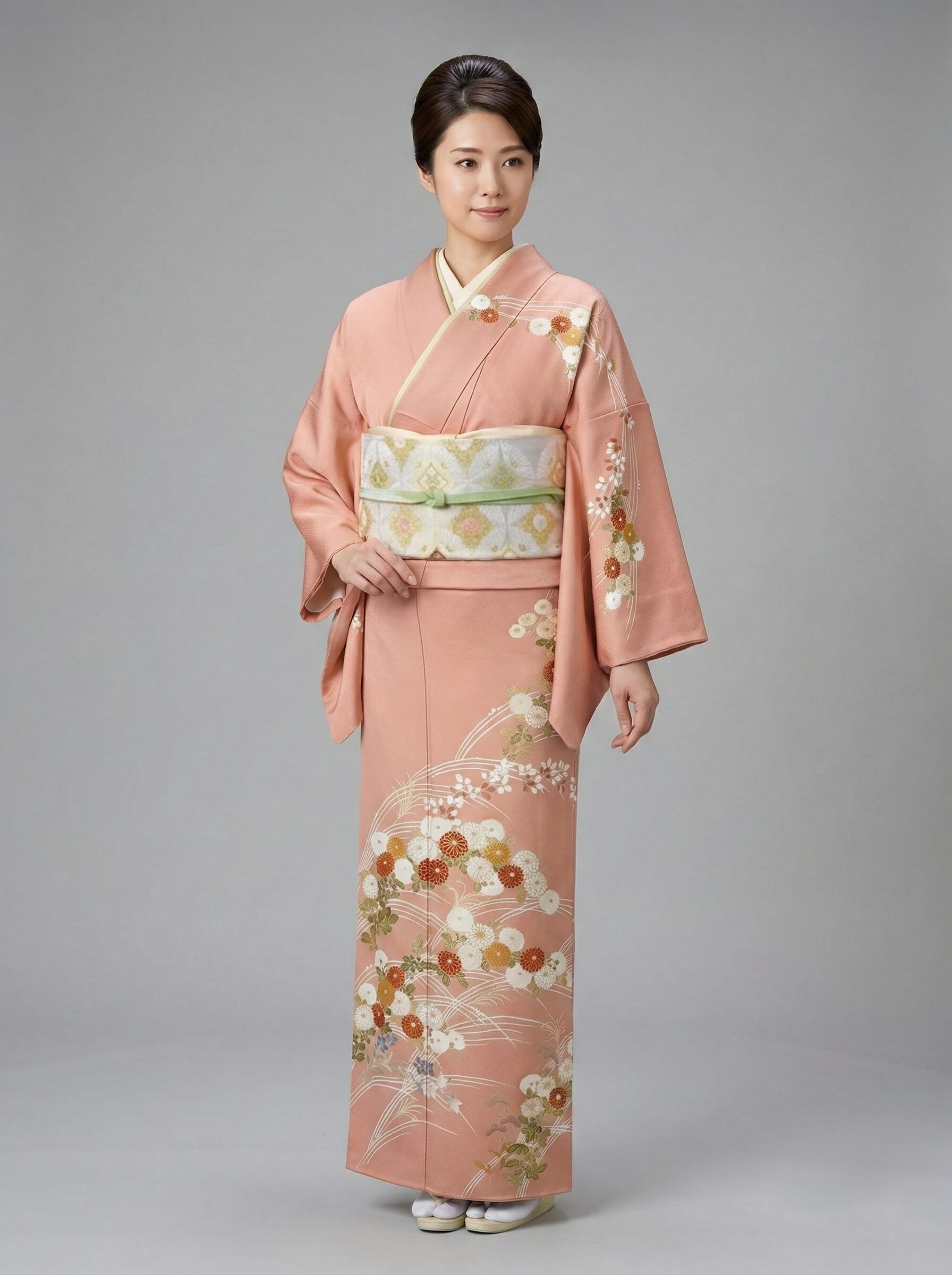 訪問着 黒地と白地に唐花