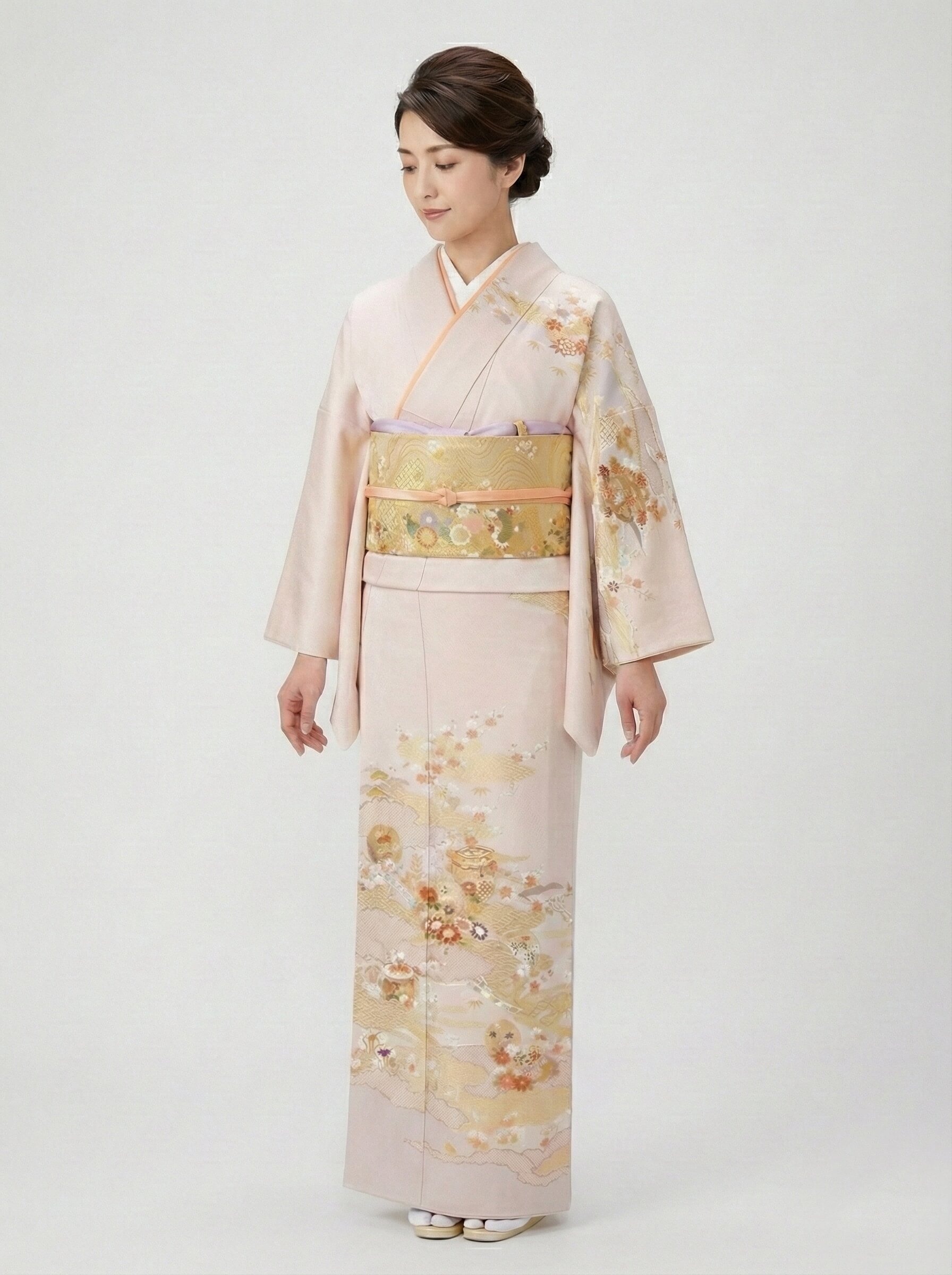 訪問着 黒地と白地に唐花