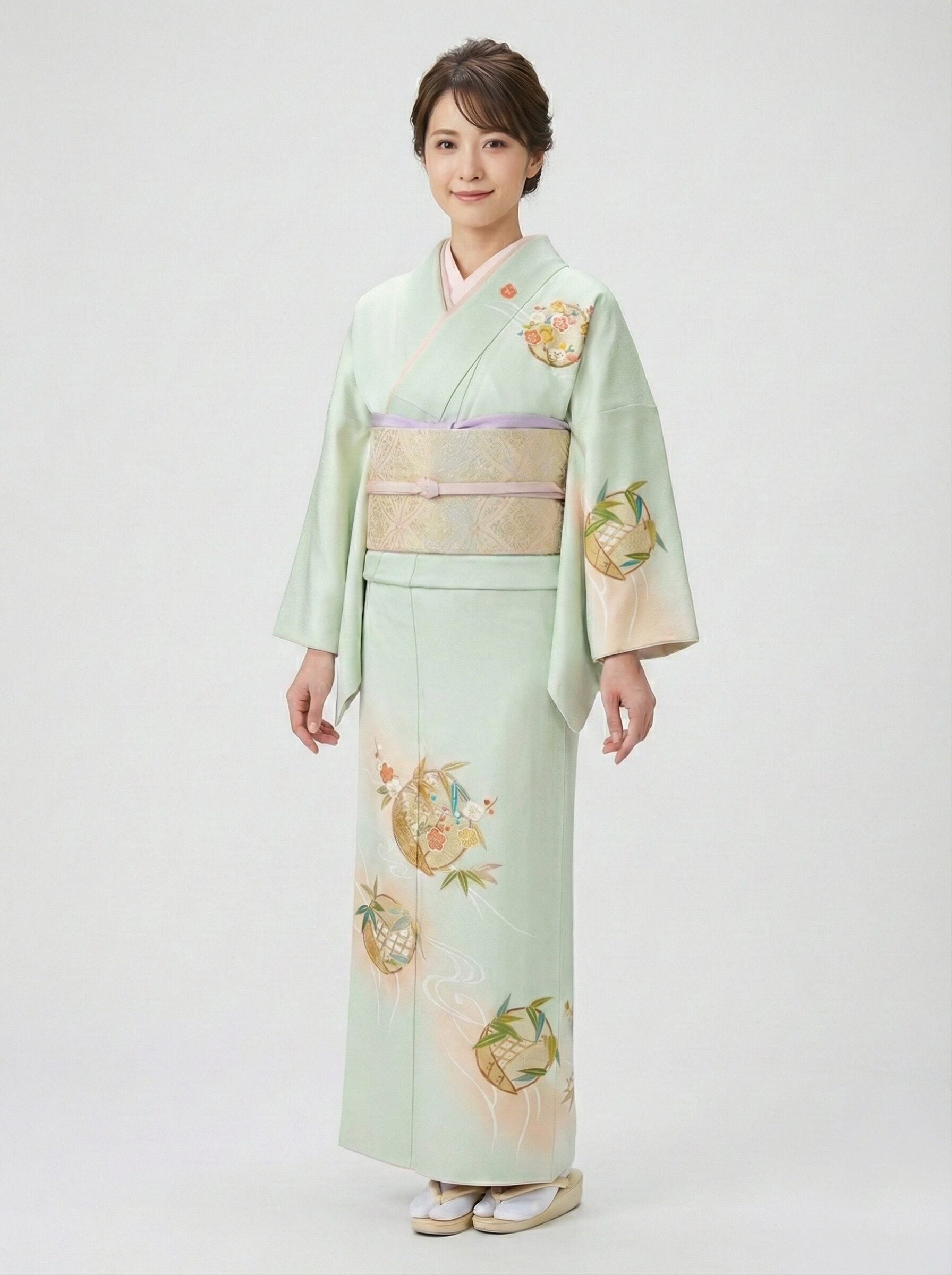 訪問着 黒地と白地に唐花