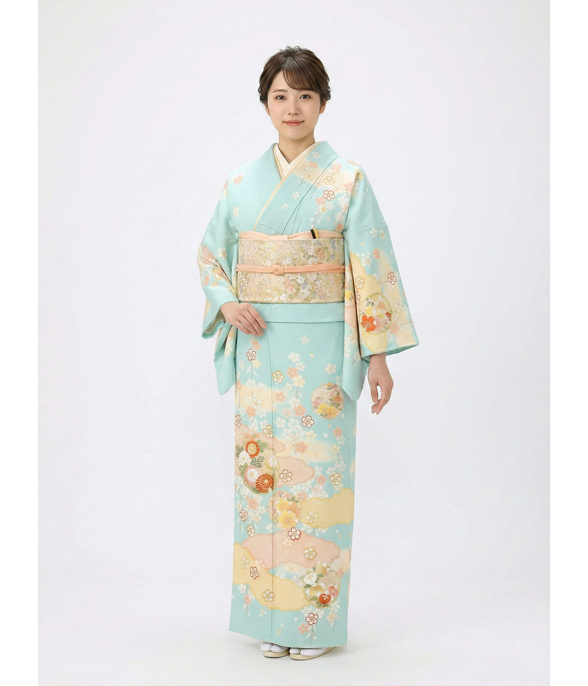 訪問着 黒地と白地に唐花